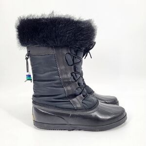 Vintage Sorel Winter Snow Boots Faux Fur Trim Waterproof Black Lace Up Wool 9